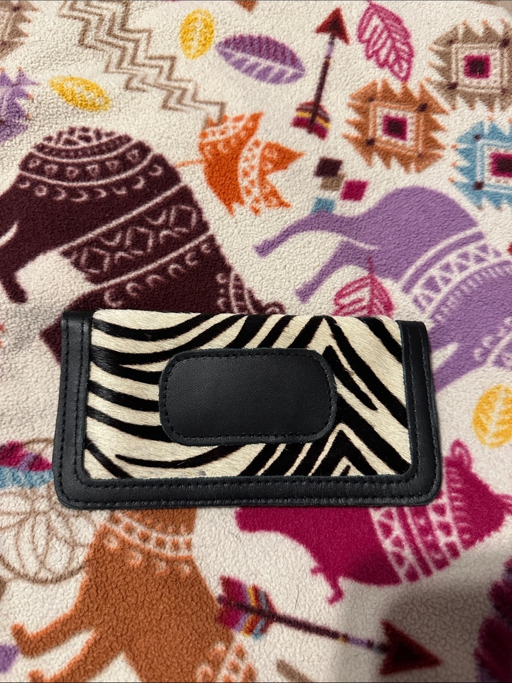 John Hart Black Leather wallet with Embossed Logo and zebra cowhide
